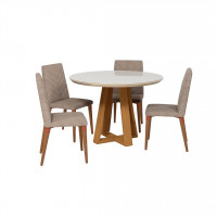 Manhattan Comfort 2-1018551109253 Duffy 45.27 Modern Round Dining Table and Utopia Chevron Dining Chairs in Off White and Grey - Set of 5